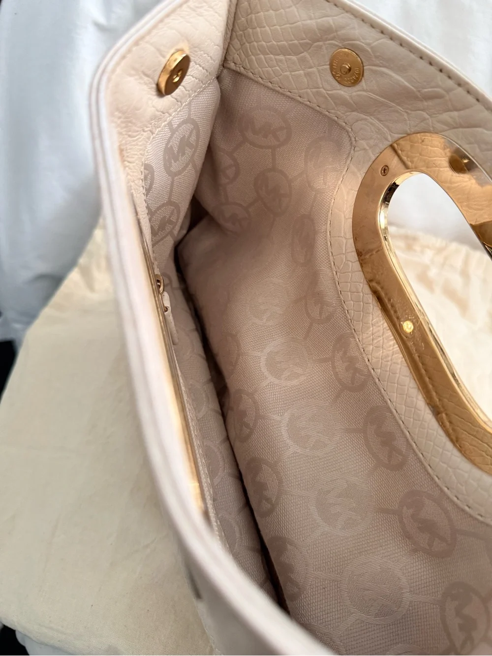 Michael Kors Ivory Leather Handheld Clutch with Gold-Tone Handle